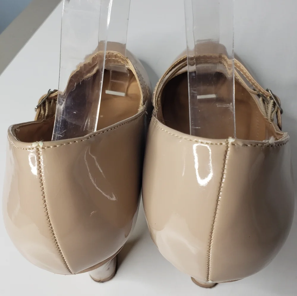 Bridesmaid Faux Patent Double Strap Mary Jane Heels Neutral Office Brinley 7.5 ♡